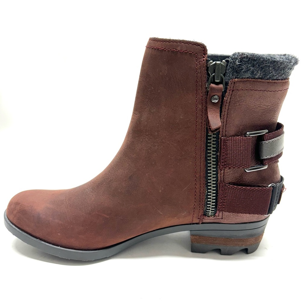 Sorel Brown Leather Ankle Boots with Metallic Accent & Felt Cuff - Picture 3 of 16